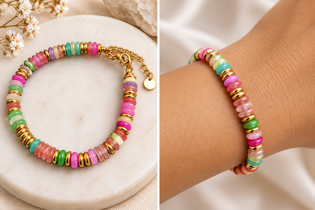 Rainbow Gemstone & Gold Bracelet
