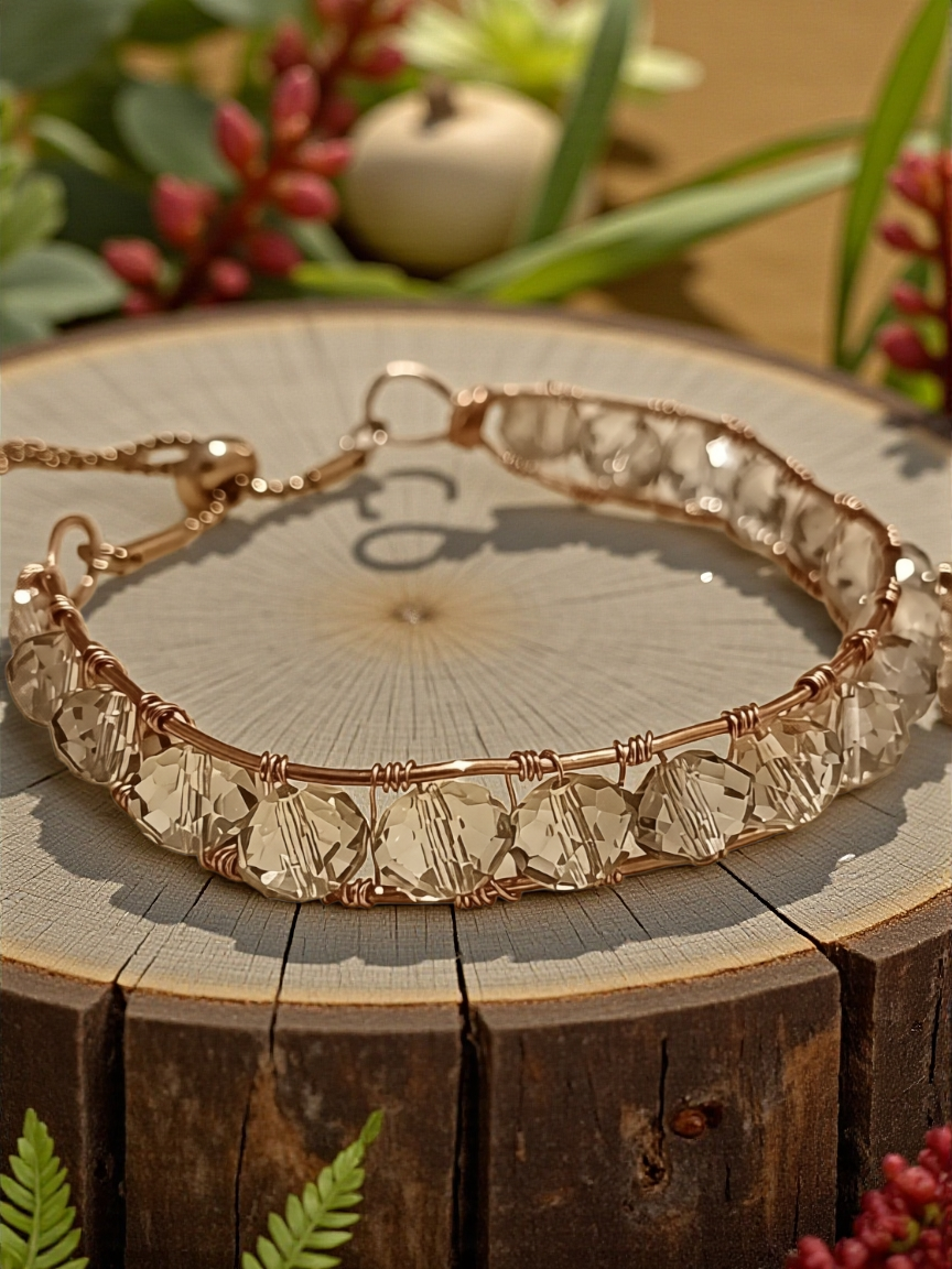 Gold Plated Wire Bracelet with Clear Crystals