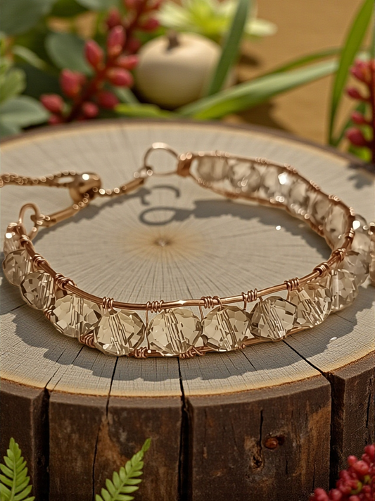 Gold Plated Wire Bracelet with Clear Crystals