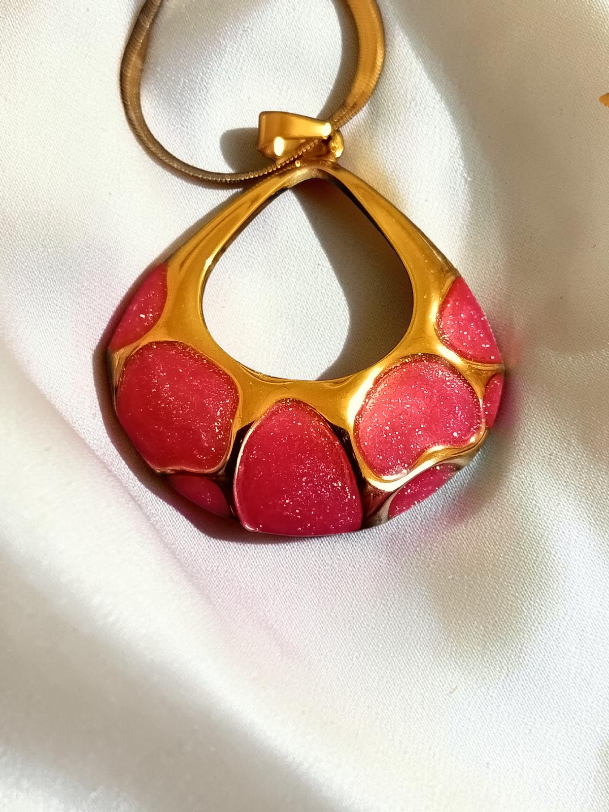 Pink Enamel Gold Pendant Necklace