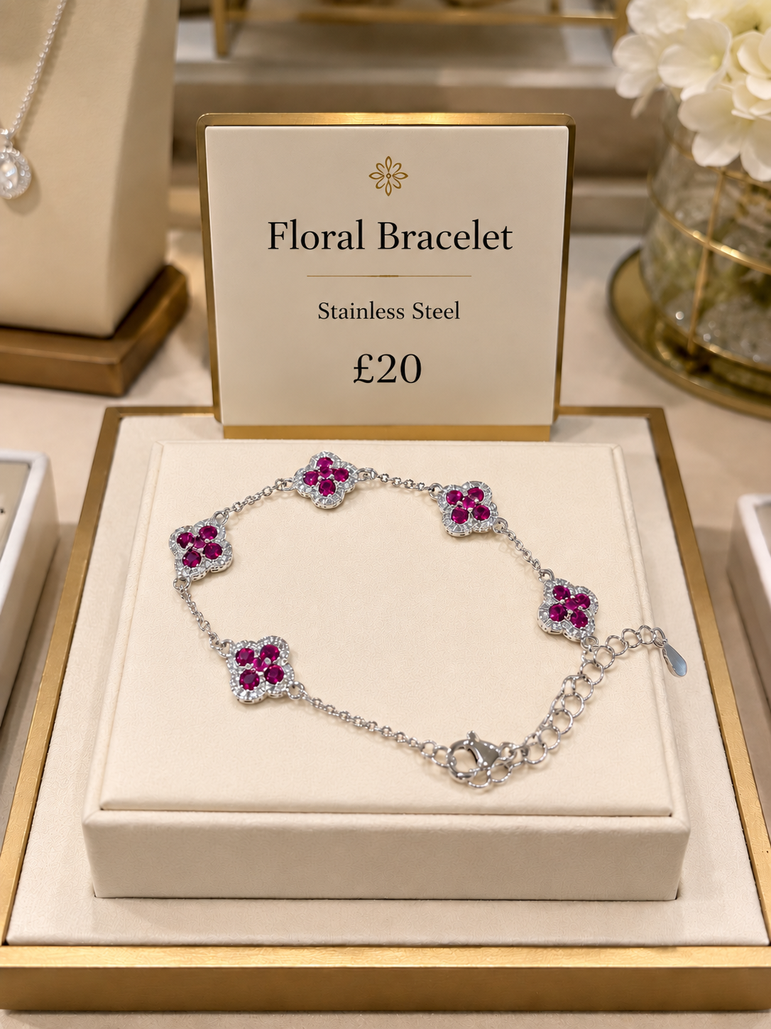 Floral Crystal / Diamanté Bracelet in Stainless Steel