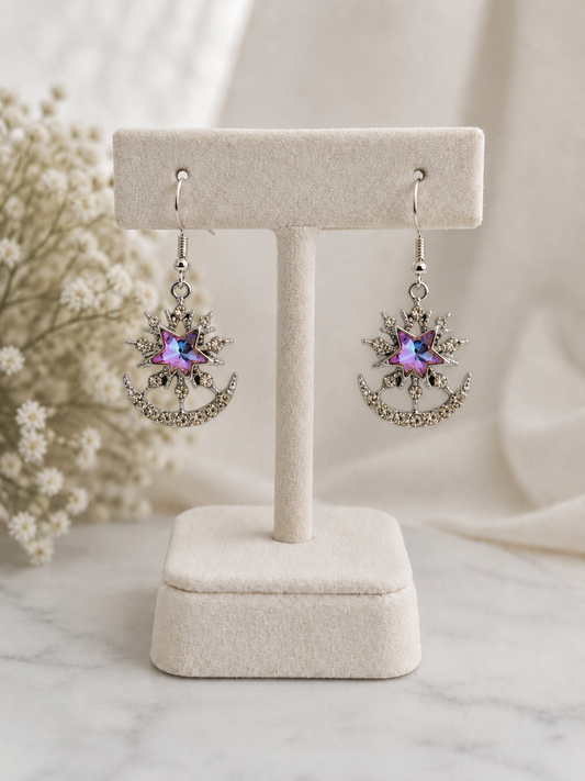 Celestial Star & Moon Crystal Drop Earrings