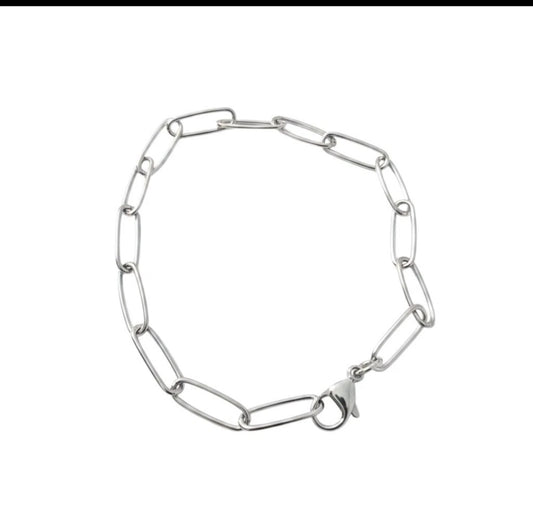 Men's Stainless Steel Silver Plated Paperclip Bracelet